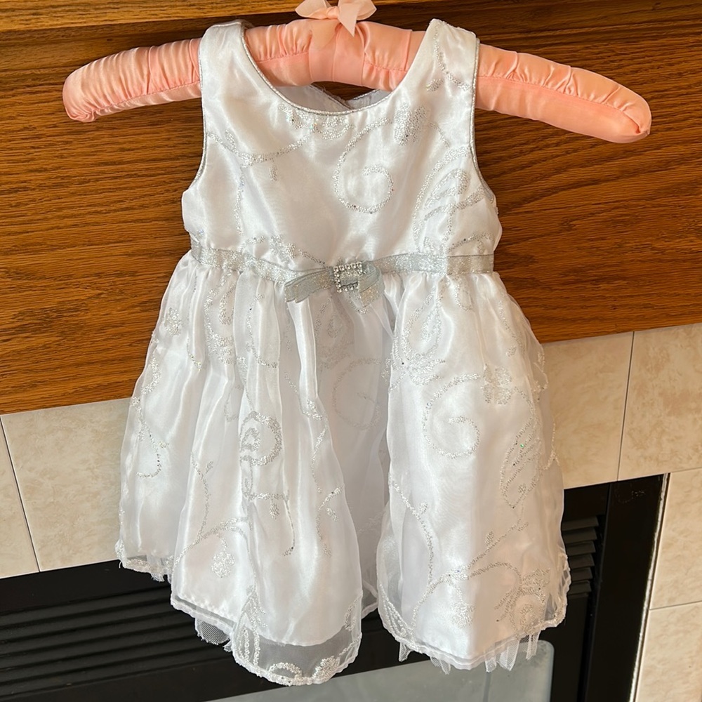 Sweet Heart Rose White Baby Formal Dress Silver Chiffon Beaded